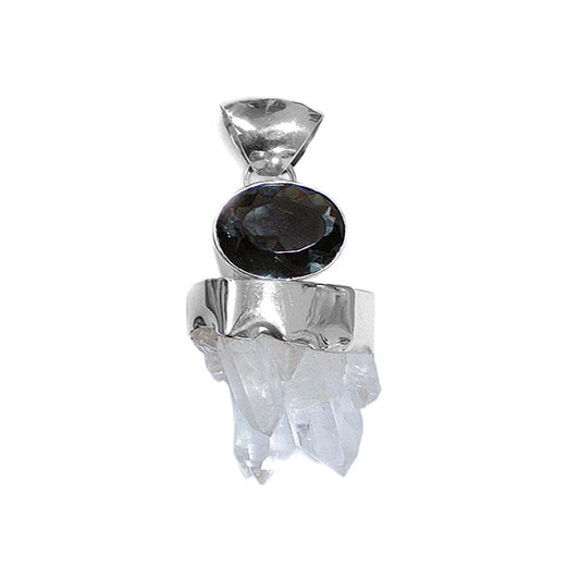 Bergkristall-Anhänger Obsidian 925 Sterling Silber Unikat