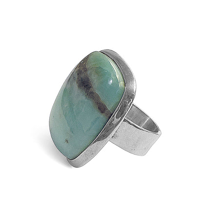 Opalring Naturstein Groß Eckig 925 Sterling Silber Größenverstellbar Unikat