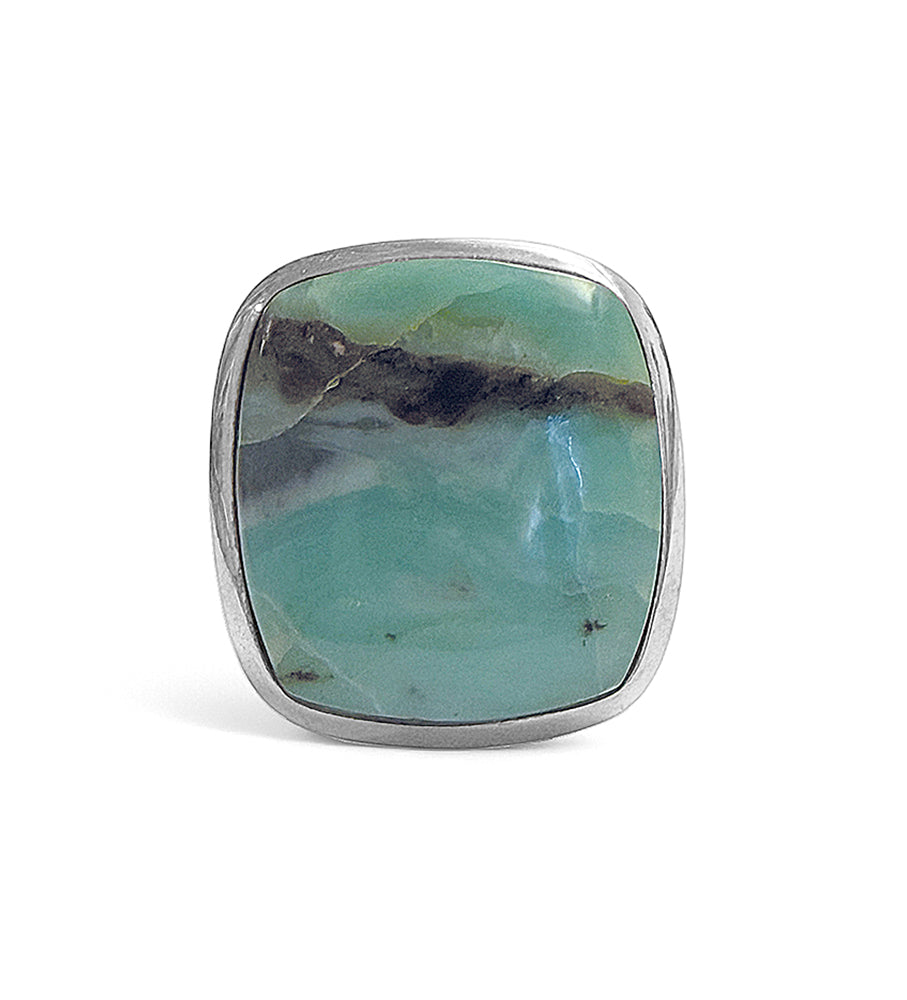 Steinring Andenopal Groß Eckig Mint 925 Sterling Silber Größenverstellbar Unikat