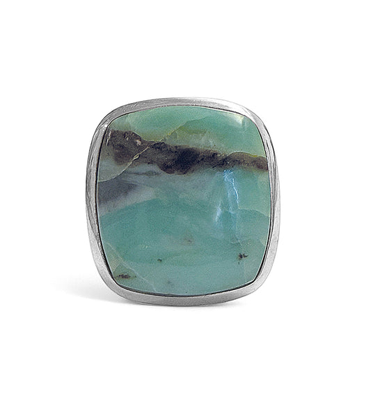 Steinring Andenopal Groß Eckig Mint 925 Sterling Silber Größenverstellbar Unikat