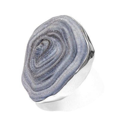 Steinring Chalcedon-Rosette XL Groß Unikat 925 Sterling Silber Größenverstellbar Seitlich
