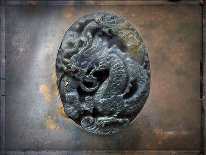 Steinring Chinesische Jade Dragonstone Geschnitzt Gross Silber Größenverstellbar Unikat
