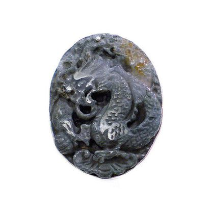 Steinring Chinesische Jade Dragon Geschnitzt Gross Silber Größenverstellbar Unikat