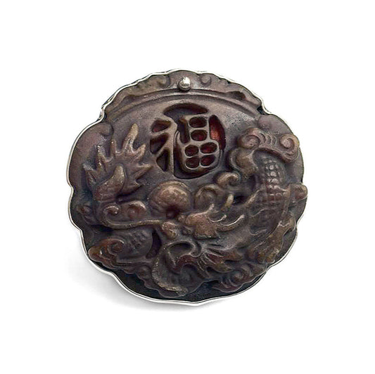Steinring Chinesische Jade Geschnitzt Unikat Gross Sterling Silber Größenverstellbar