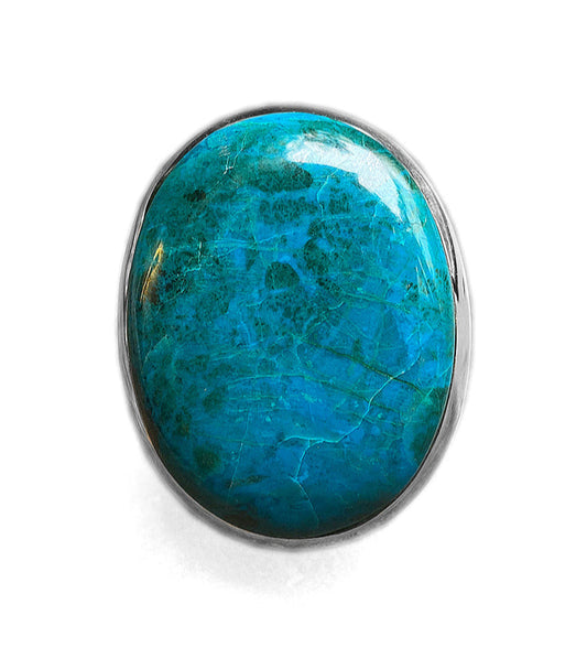 Chrysokoll-Ring Groß Unikat 925 Sterling Silber Größenverstellbar