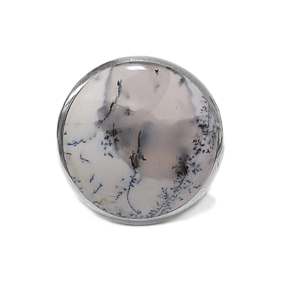 Steinring Dentriten Opal Gross Rund Sterling Silber Größenverstellbar Unikat