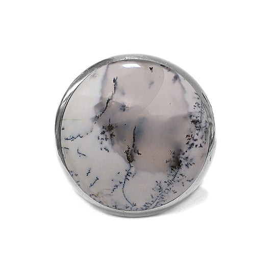 Steinring Dentriten Opal Gross Rund Sterling Silber Größenverstellbar Unikat