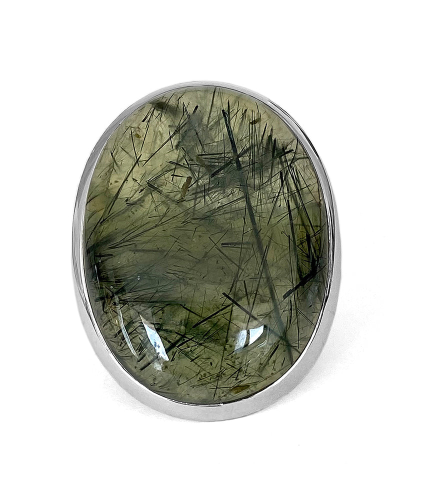 Steinring Prehnit Groß 925 Sterling Silber Unikat Größenverstellbar