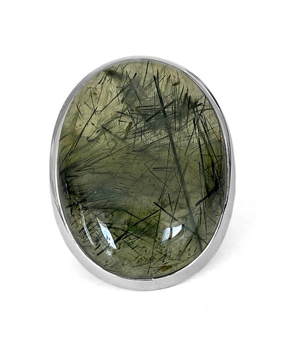 Steinring Prehnit Groß 925 Sterling Silber Unikat Größenverstellbar