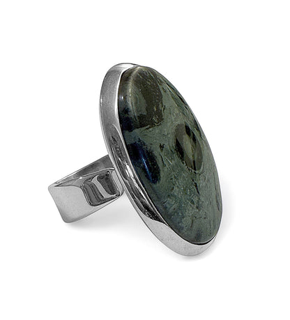 Steinring Rainbow Forest Kambaba Groß Oval 925 Sterling Silber Größenverstellbar Unikat Seitlich