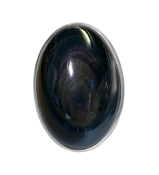 Steinring Regenbogenobsidian Cabochon Unikat Sterling Silber Größenverstellbar
