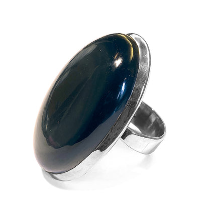 Regenbogenobsidian-Ring Groß Oval 925 Sterling Silber Unikat Größenverstellbar Seitlich
