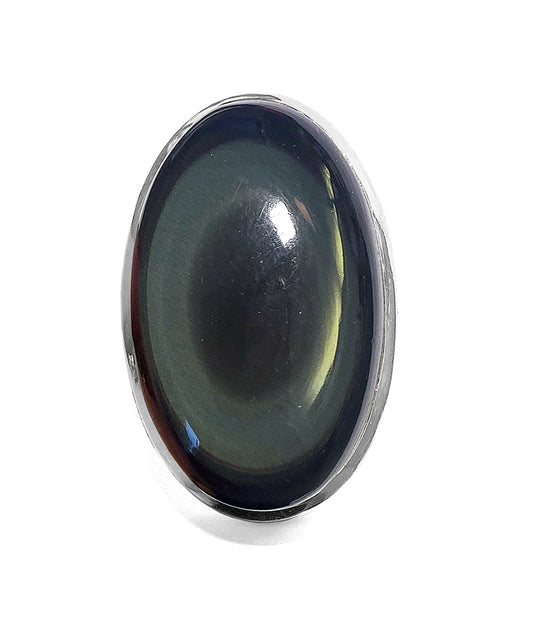 Regenbogenobsidian-Ring Groß Oval 925 Sterling Silber Unikat Größenverstellbar