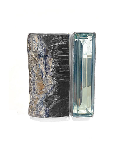 Steinring Schieferpyrith Obsidian Unikat 925 Sterling Silber Größenverstellbar