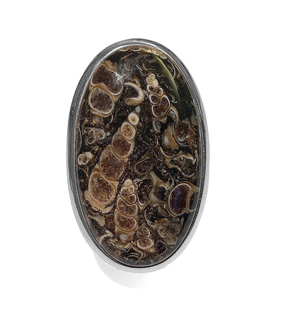 Steinring Turritella-Jaspis Oval Groß 925 Sterling Silber Größenverstellbar Unikat