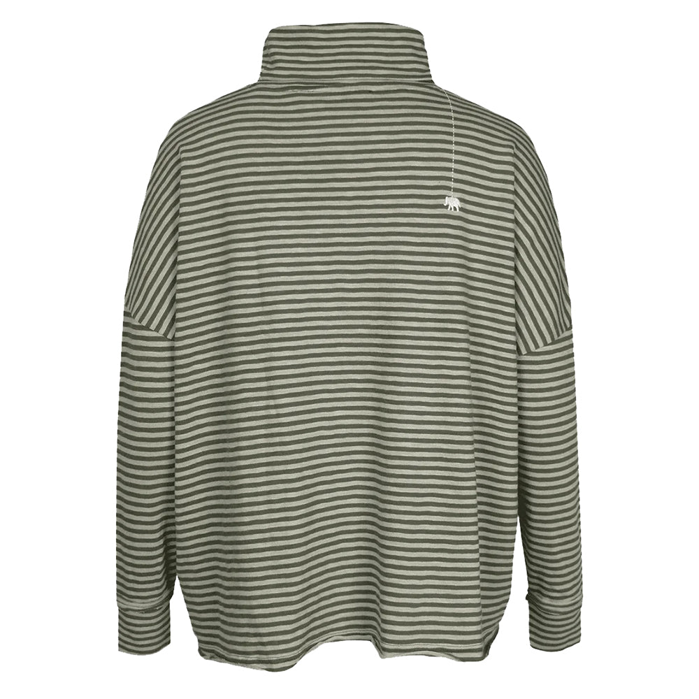 Love Joy Victory Longsleeve Rollkragen Kimbe Streifen Oliv Thyme Bio-Baumwolle Oversize Rückseite