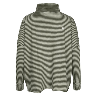 Love Joy Victory Longsleeve Rollkragen Kimbe Streifen Oliv Thyme Bio-Baumwolle Oversize Rückseite