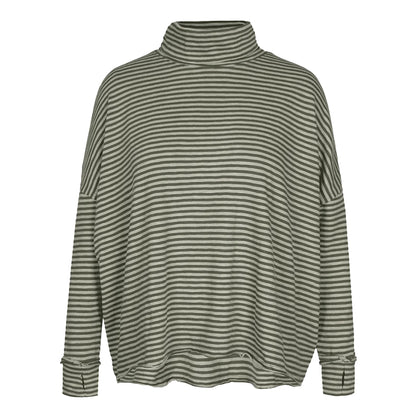 Love Joy Victory Longsleeve Rollkragen Kimbe Streifen Oliv Thyme Bio-Baumwolle Oversize