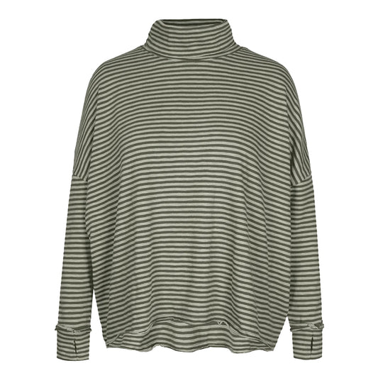 Love Joy Victory Longsleeve Rollkragen Kimbe Streifen Oliv Thyme Bio-Baumwolle Oversize