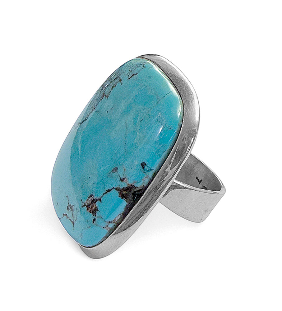 Türkis-Ring Groß Eckig 925 Sterling Silber Größenverstellbar Unikat