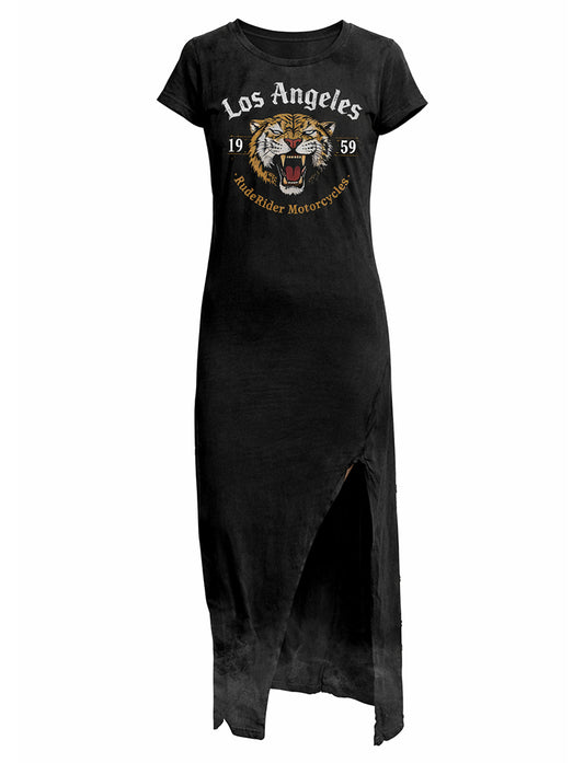 Rude Riders Maxi-Kleid La Tiger Motor Club Print Vintage Schwarz
