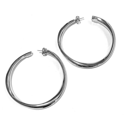 Asymmetrische Creolen 57 mm 925 Sterling Silber Rhodiniert