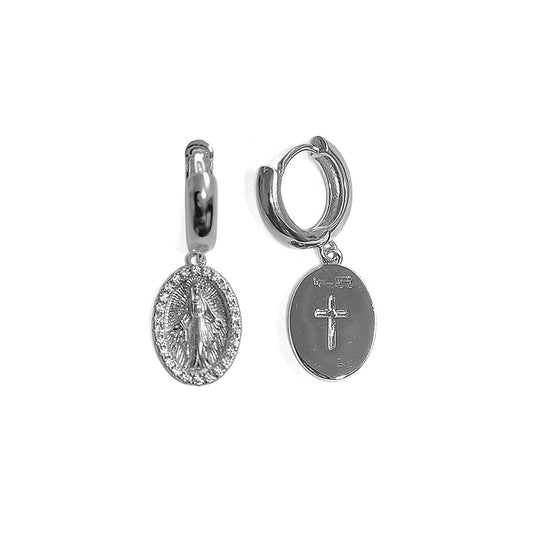 Ultima Edizione Creolen Madonna-Anhänger Kreuz Pavé Zirkonia 925 Sterling Silber Rhodiniert