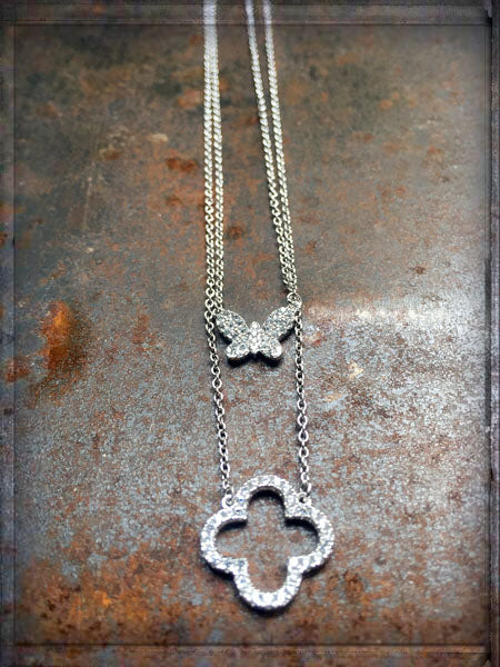 Ultima Edizione Doppelkette Schmetterling Kleeblatt Pavé Zirkonia Sterling Silber Rhodiniert