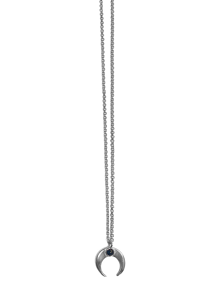 Ultima Edizione Erbskette Filigran Mond-Anhänger Onyx 925 Sterling Silber Rhodiniert