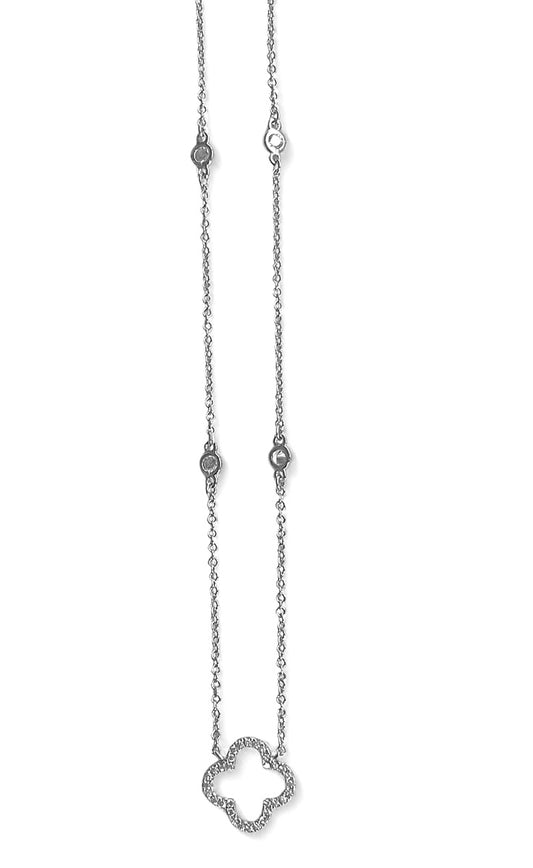 Ultima Edizione Kette Filigran Kleeblatt-Motiv Sterling Silber Rhodiniert Pavé Zirkonia