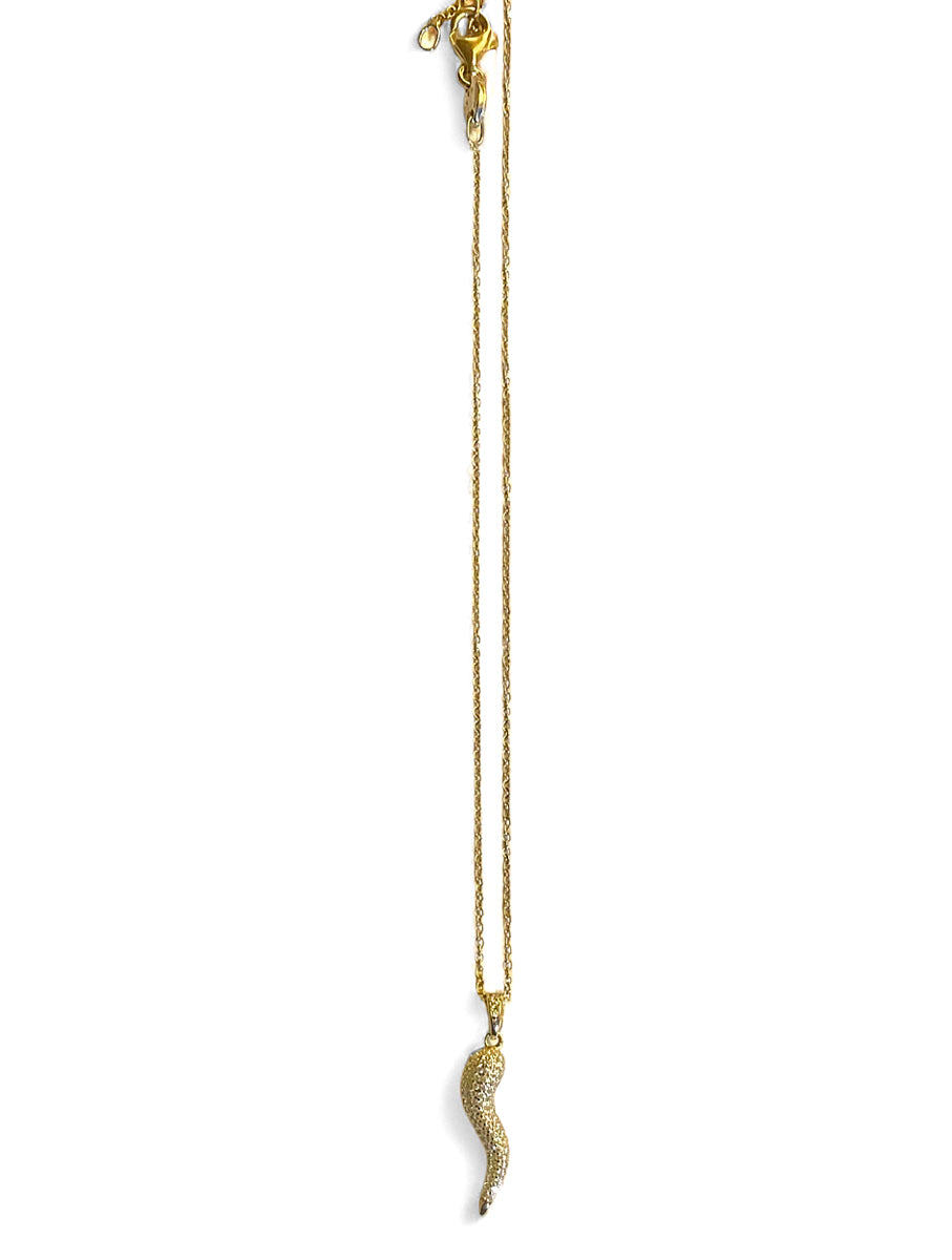 Ultima Edizione Kette Lucky Horn-Anhänger Pavé Zirkonia 925 Sterling Silber Gold Plattiert