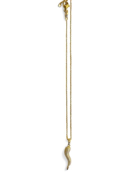Ultima Edizione Kette Lucky Horn-Anhänger Pavé Zirkonia 925 Sterling Silber Gold Plattiert