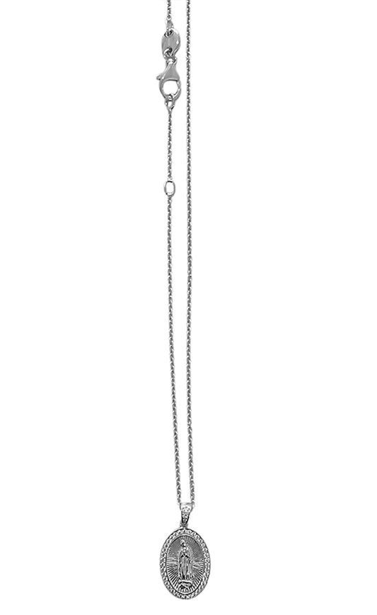 Ultima Edizione Filigrane Kette Madonna-Anhänger Kreuz 925 Sterling Silber Rhodiniert Pavé Zirkonia
