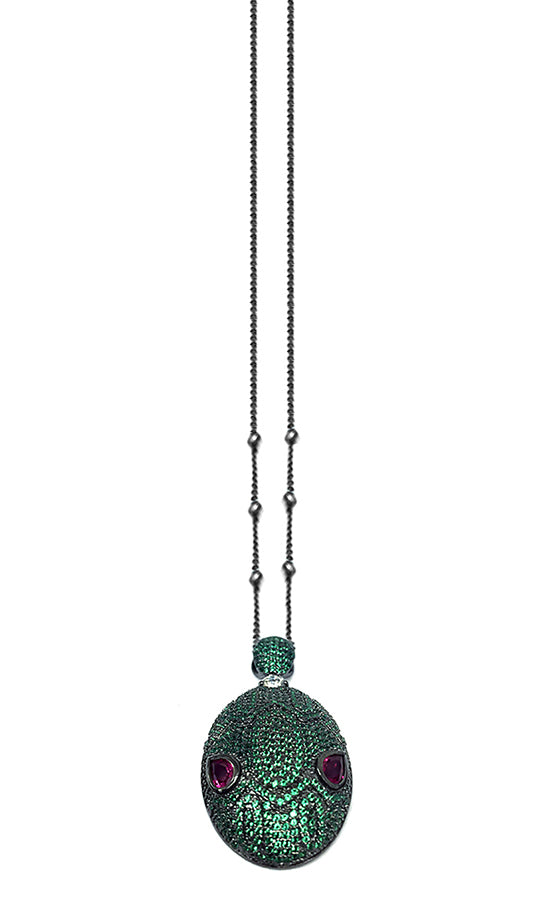 Ultima Edizione Kette Schlangenkopf Zirkonia Grün Pavé Zirkonia 925 Sterling Silber Schwarz Plattiert