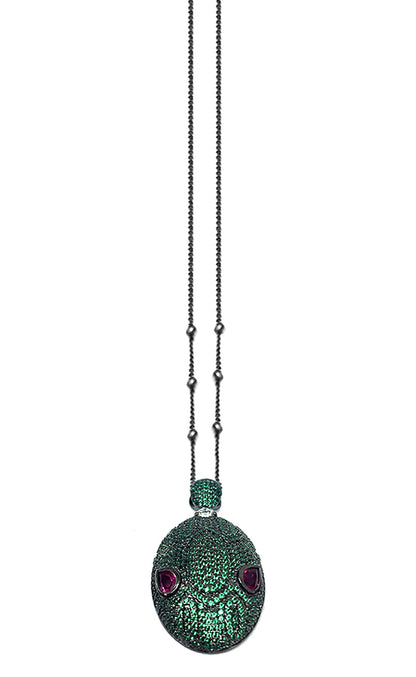 Ultima Edizione Kette Schlangenkopf Zirkonia Grün Pavé Zirkonia 925 Sterling Silber Schwarz Plattiert