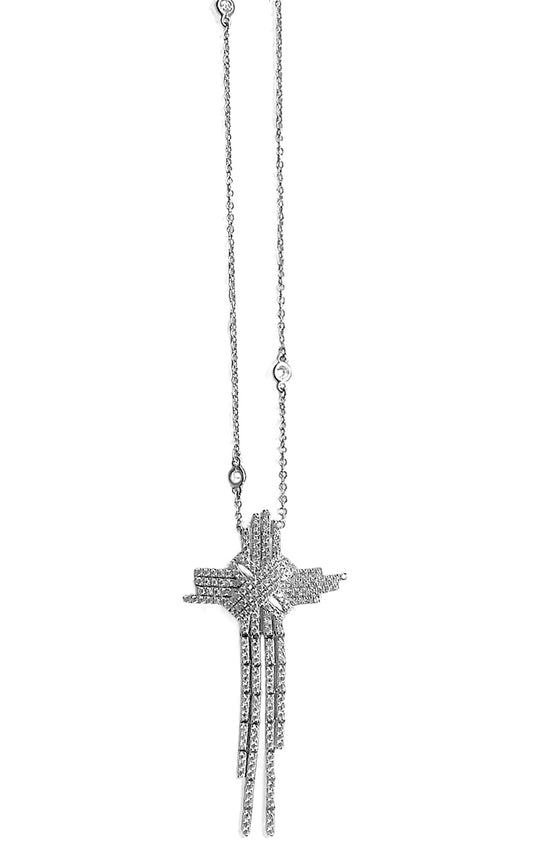 Ultima Edizione Kreuzkette Zirkonia-Pavé Sterling Silber Rhodiniert