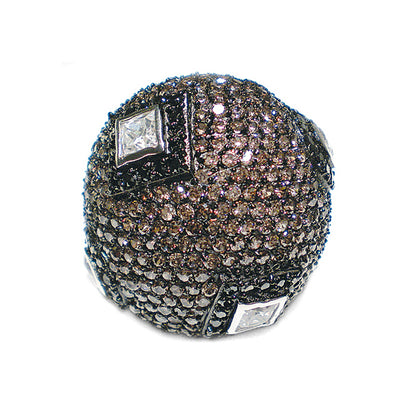 Statement-Ring Kugel-Design Pavé-Zirkonia Braun Schwarz Weiß Sterling Silber Rhodiniert