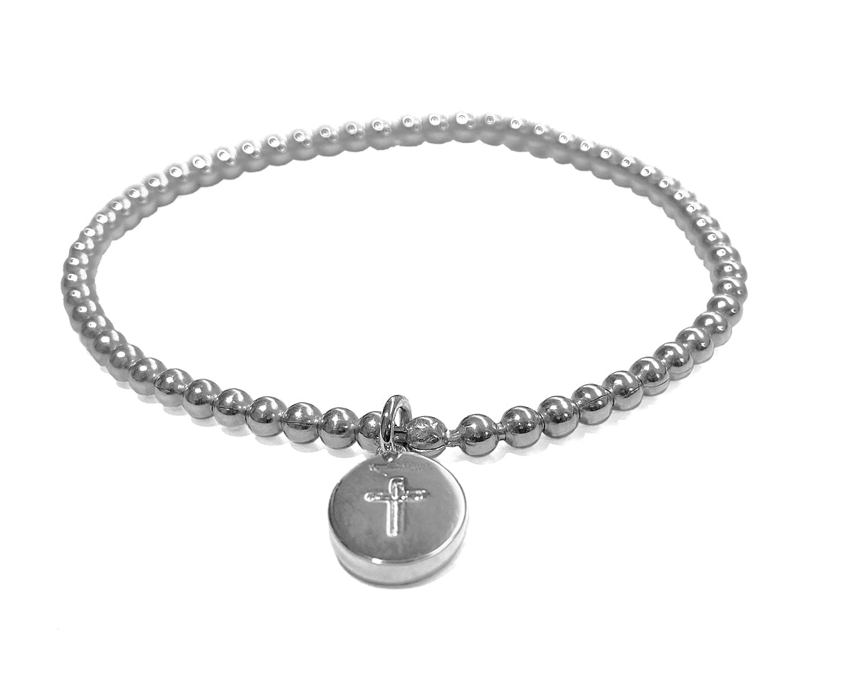 Ultima Edizione Kugelarmband Madonna-Anhänger Kreuz 925 Sterling Silber Rhodiniert Zirkonia-Pavé