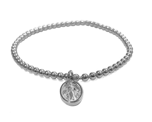 Ultima Edizione Kugelarmband Madonna-Anhänger Kreuz 925 Sterling Silber Rhodiniert