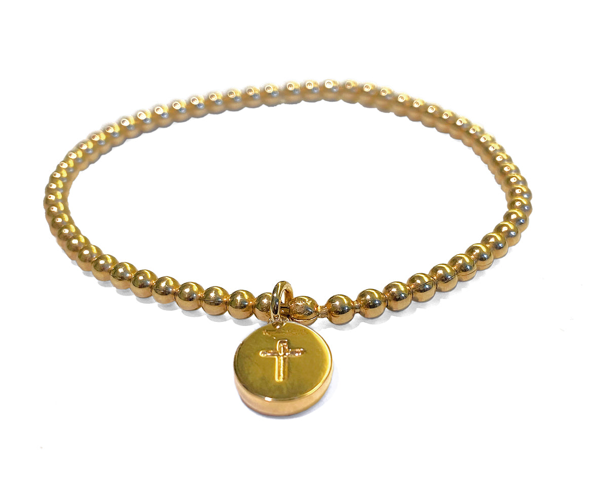 Ultima Edizione Kugelarmband Madonna-Anhänger Kreuz 925 Sterling Silber Vergoldet Zirkonia-Pavé