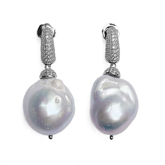 Ultima Edizione Perlohrringe Barockperlen Hellgrau Pavé Zirkonia Steine 925 Sterling Silber Rhodiniert