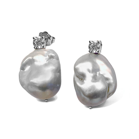Ultima Edizione Ohrringe Barockperlen Gross Grau 925 Sterling Silber Unikat