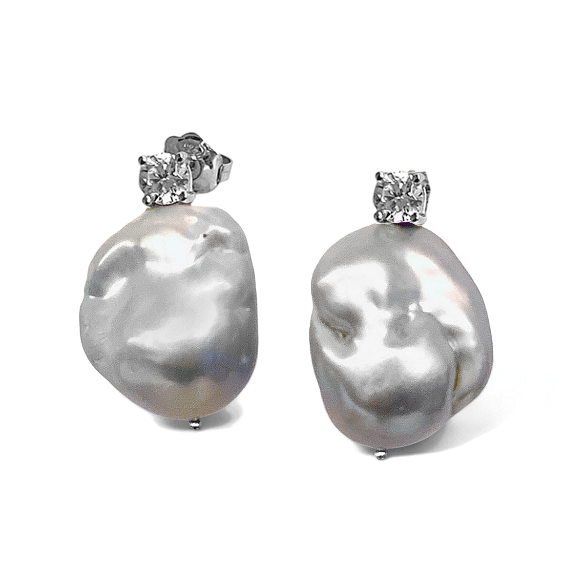 Ultima Edizione Ohrringe Barockperlen Süßwasserperlen Gross Grau 925 Sterling Silber Unikat