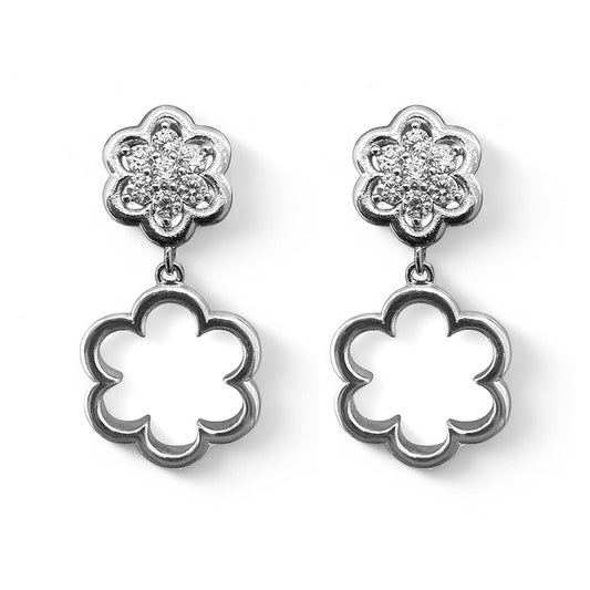 Ultima Edizione Ohrringe Blumenanhänger Sterling Silber Rhodiniert Pavé Zirkonia