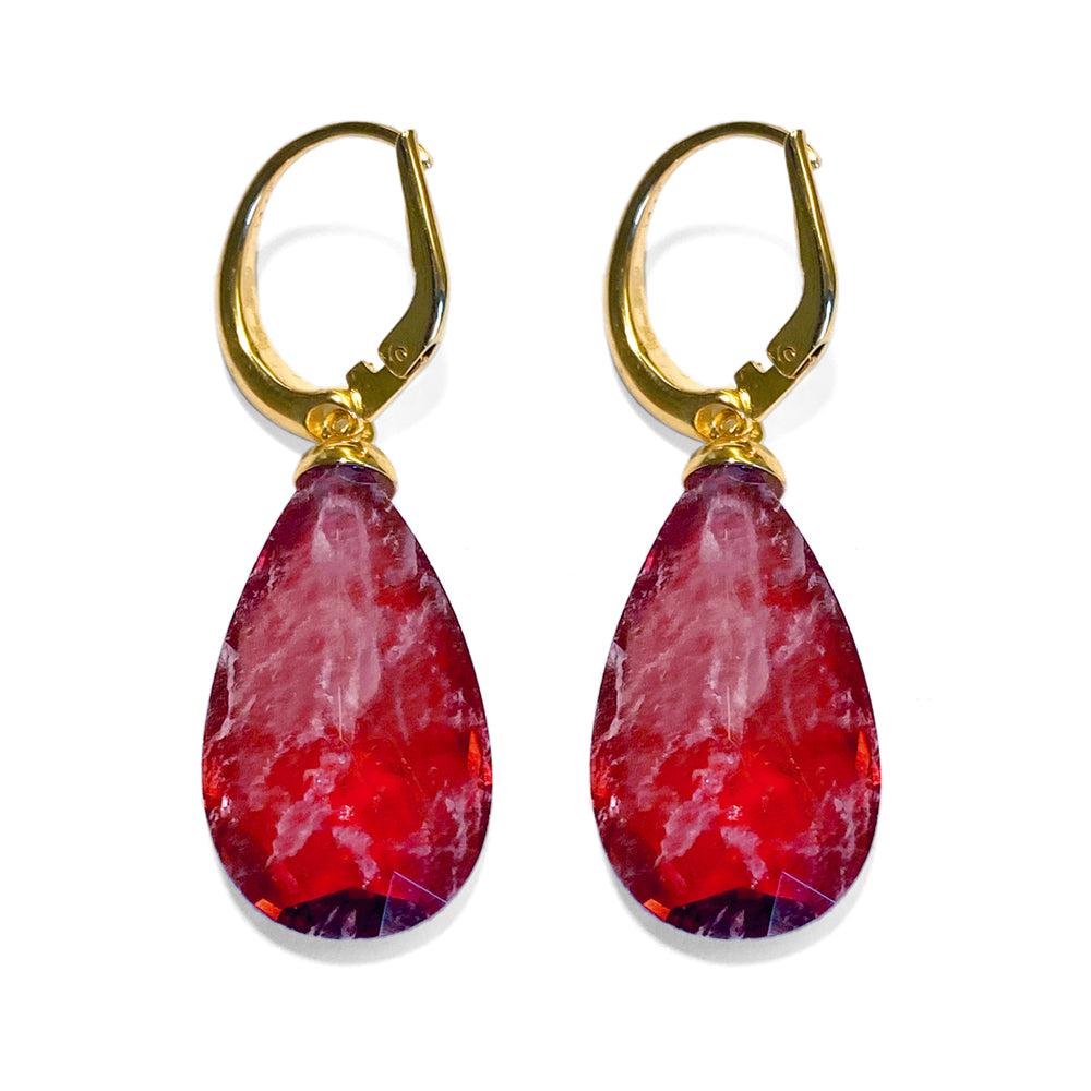 Ultima Edizione Tropfen-Ohrringe Zirkonia Facettiert Fuchsia Sterling Silber Vergoldet Rückseite