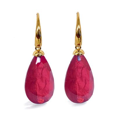Ultima Edizione Tropfen-Ohrringe Zirkonia Facettiert Fuchsia Sterling Silber Vergoldet