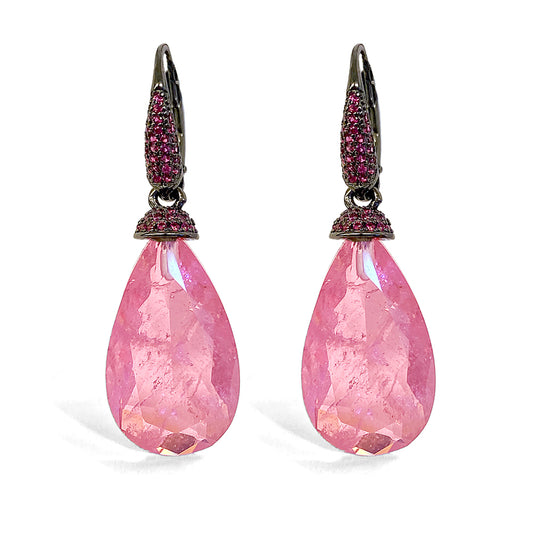 Ultima Edizione Tropfen-Ohrringe Zirkonia Facettiert Pink Pavé Sterling Silber

