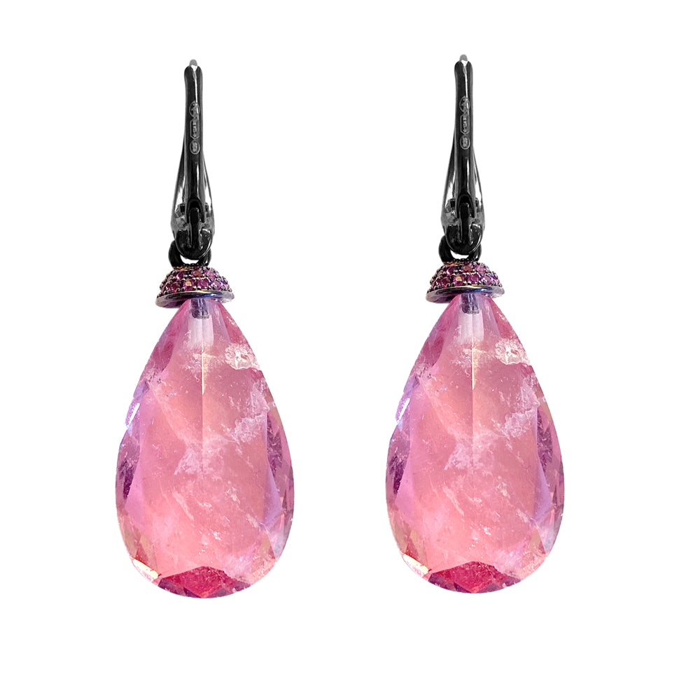 Ultima Edizione Tropfen-Ohrringe Zirkonia Facettiert Pink Pavé Sterling Silber Rückseite