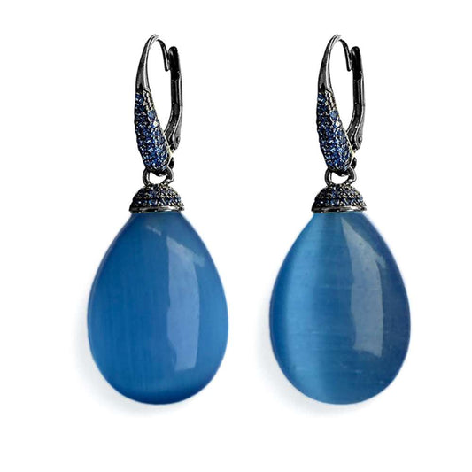 Ultima Edizione Tropfen-Ohrringe Pendel Zirkonia Cabochon Blau Pavé 925 Sterling Silber

