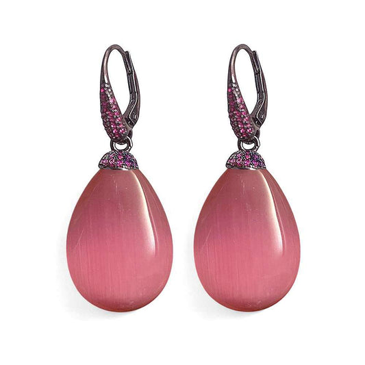 Ultima Edizione Tropfen-Ohrringe Pendel Zirkonia Cabochon Pink Pavé 925 Sterling Silber

